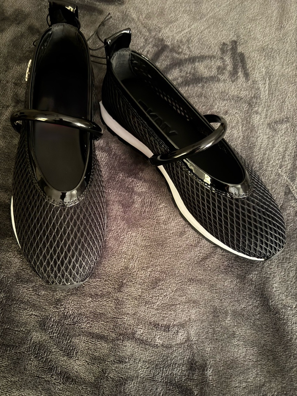 DKNY Black Mesh Slip-On Flats - Ladies